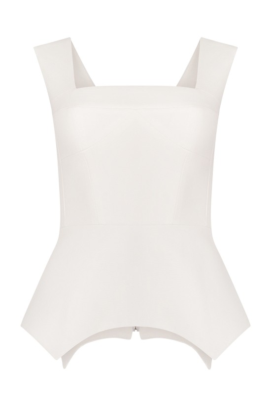 Корсаж с фигурной баской  из костюмной ткани Белый