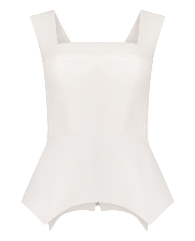 Корсаж с фигурной баской  из костюмной ткани Белый
