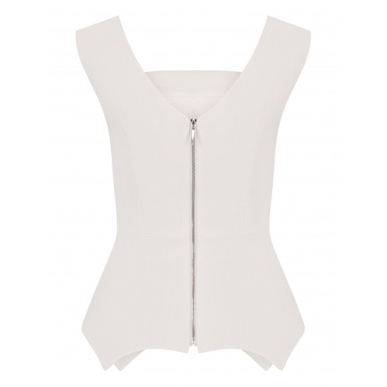 Корсаж с фигурной баской  из костюмной ткани Белый