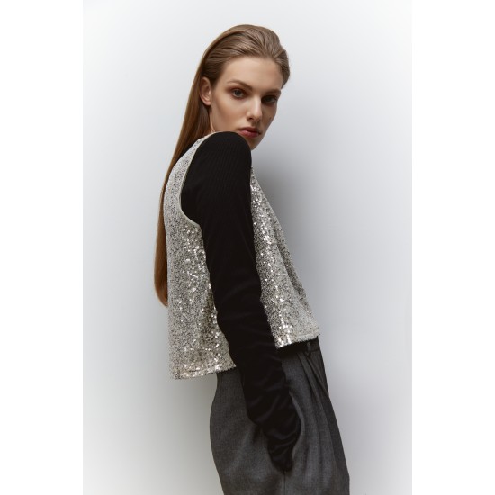 Топ майка из пайетки Серебро