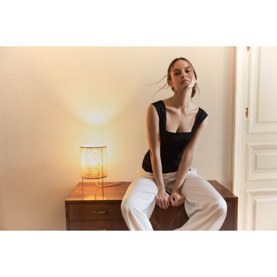 Корсаж с фигурной баской  из костюмной ткани Черный