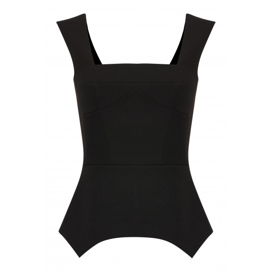 Корсаж с фигурной баской  из костюмной ткани Черный