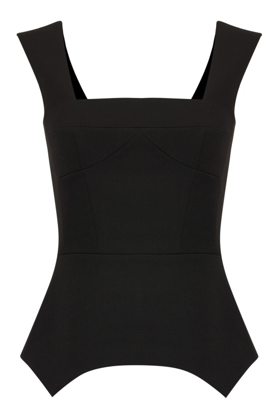 Корсаж с фигурной баской  из костюмной ткани Черный