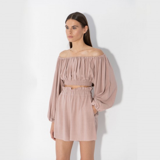 Топ крестьянка цвет пудра