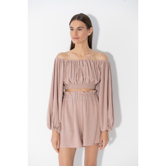 Топ крестьянка цвет пудра