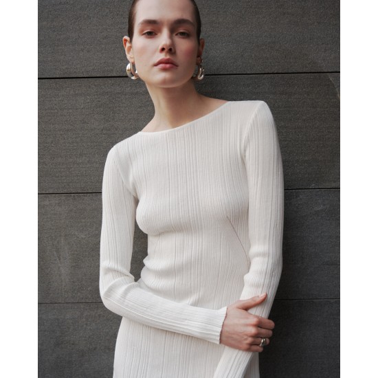 Платье вязаное мини с длинным рукавом Белый