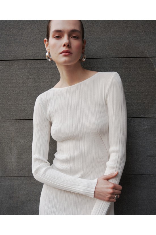 Платье вязаное мини с длинным рукавом Белый