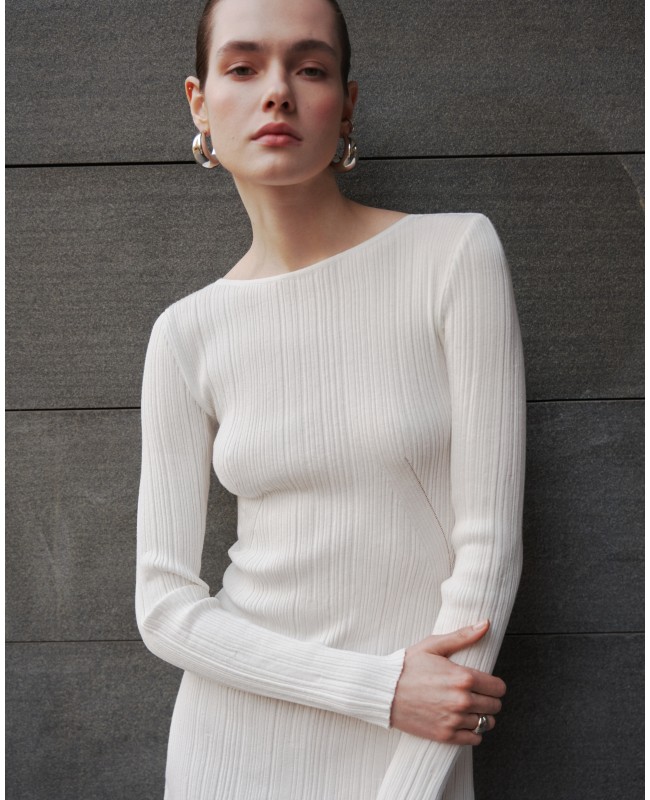 Платье вязаное мини с длинным рукавом Белый