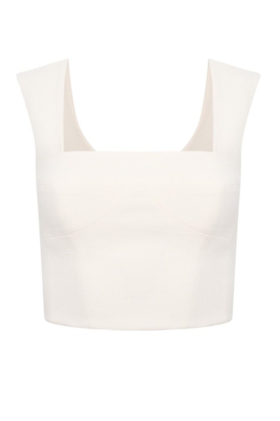 Кроп-топ на  широких бретелях молочного цвета