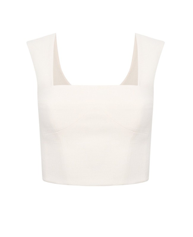 Кроп-топ на  широких бретелях молочного цвета