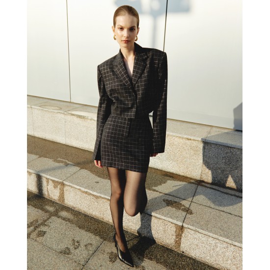 Мини юбка из черной ткани в золотую клетку