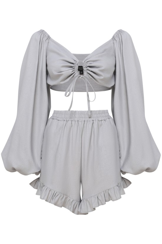 Шорты с оборками Лен Серый