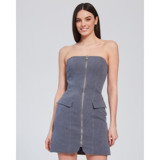 Корсетное платье с молнией из джинсы графит