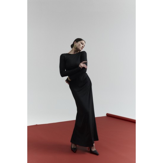 Платье maxi с драпировкой чёрного цвета