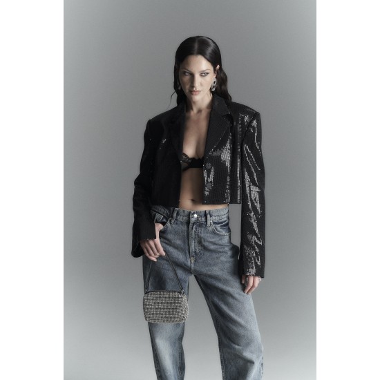 Жакет женский укороченный из пайетки черный