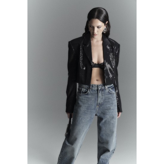 Жакет женский укороченный из пайетки черный