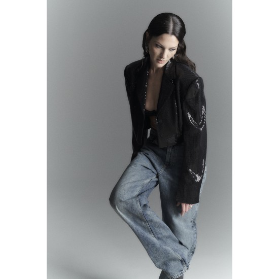 Жакет женский укороченный из пайетки черный
