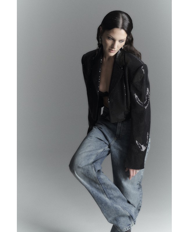 Жакет женский укороченный из пайетки черный