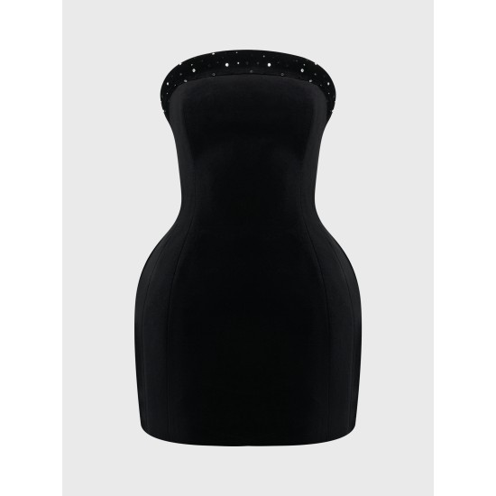 Платье мини бархатное с буфами