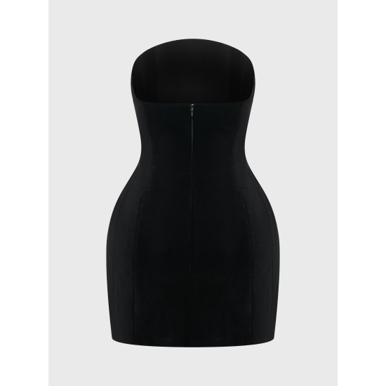 Платье мини бархатное с буфами