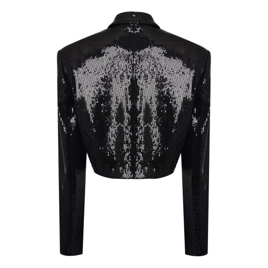 Жакет женский укороченный из пайетки черный