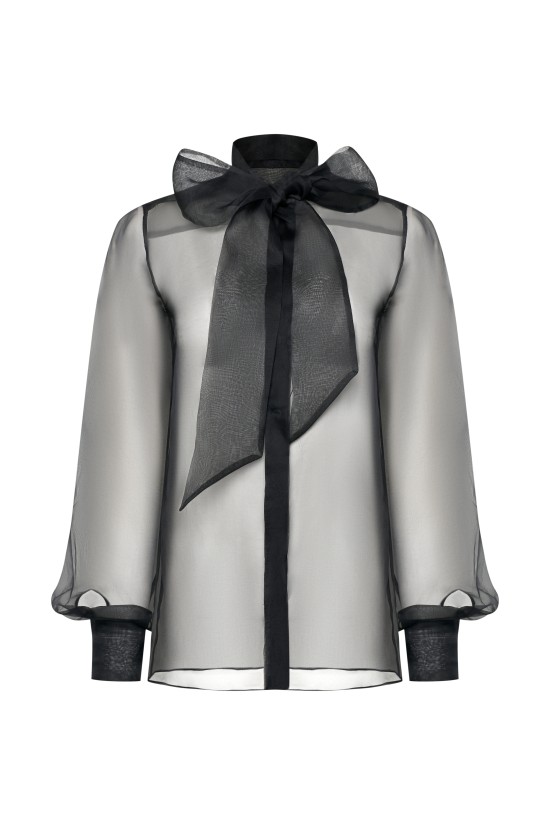 Полупрозрачная блуза с бантом