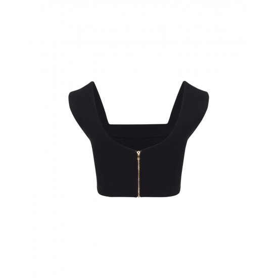 Кроп-топ на широких бретелях  Лен Черный