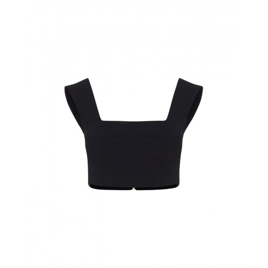 Кроп-топ на широких бретелях  Лен Черный