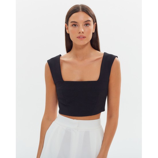 Кроп-топ на широких бретелях  Лен Черный