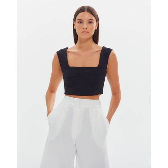 Кроп-топ на широких бретелях  Лен Черный