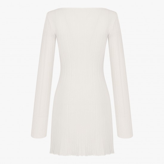 Платье вязаное мини с длинным рукавом Белый