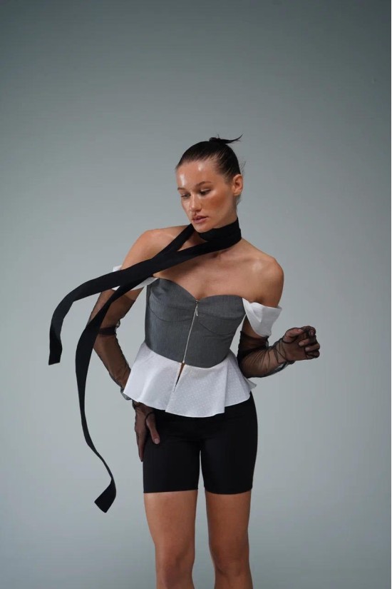 Корсет на молнии с баской из хлопка