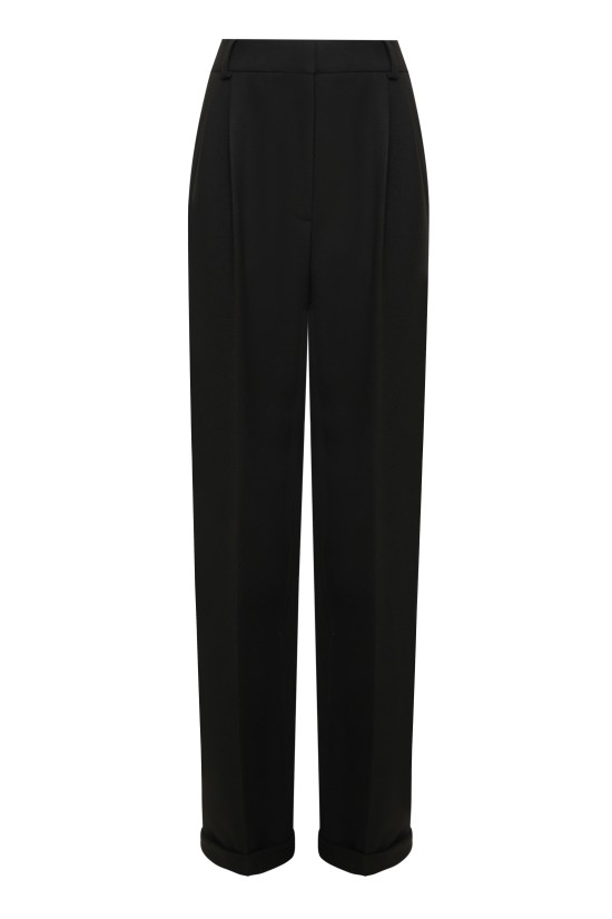 Брюки палаццо из черной костюмной ткани  