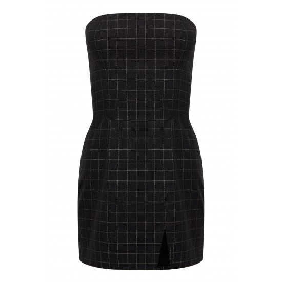 Корсетное платье мини с разрезом Ткань золотая клетка