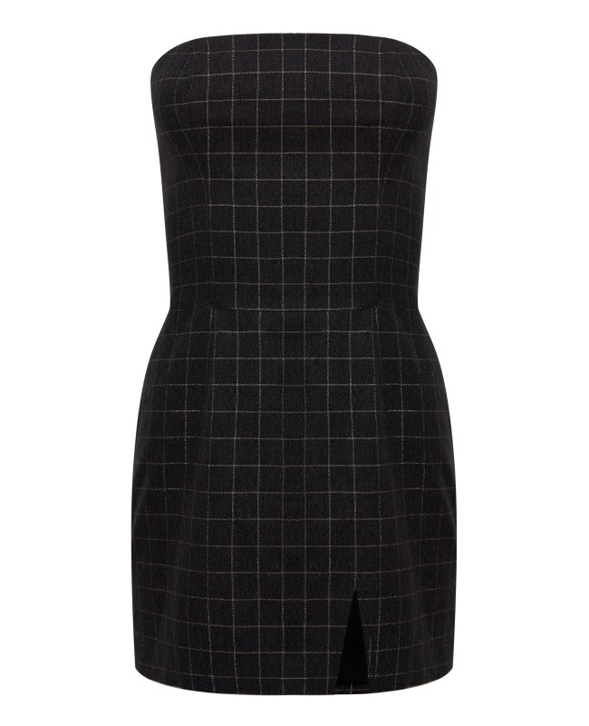 Корсетное платье мини с разрезом Ткань золотая клетка