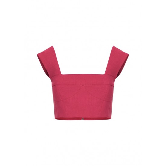 Кроп-топ на широких бретелях   Лен Фуксия