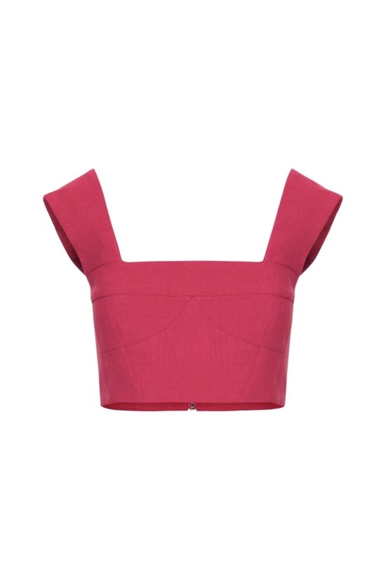 Кроп-топ на широких бретелях   Лен Фуксия