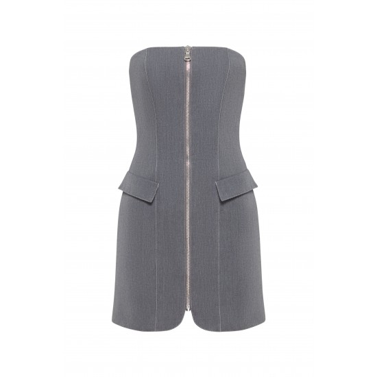 Корсетное платье с молнией из джинсы графит