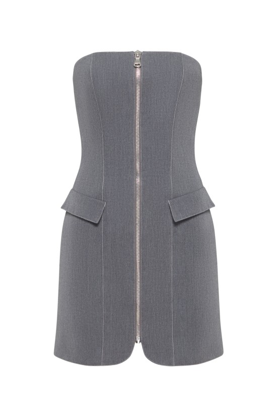 Корсетное платье с молнией из джинсы графит