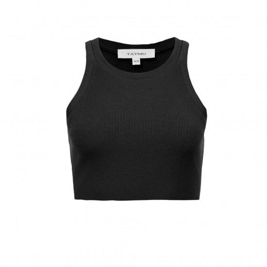 Укороченная женская майка из рибаны черная