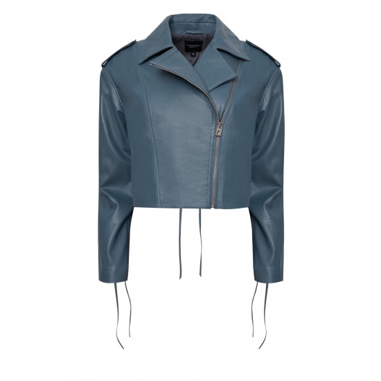 Куртка со шнуровкой из пыльно-голубой кожи