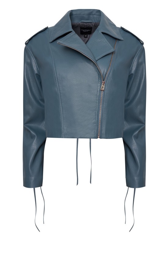 Куртка со шнуровкой из пыльно-голубой кожи