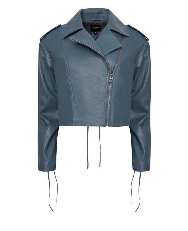 Куртка со шнуровкой из пыльно-голубой кожи