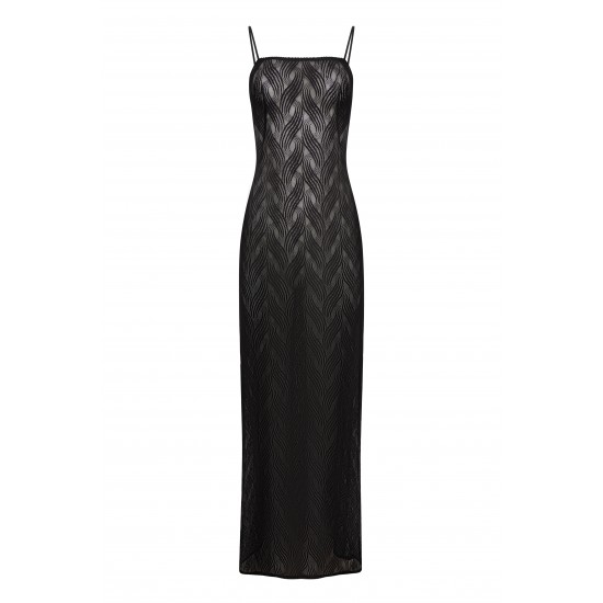 Платье в пол из черного кружева 