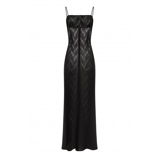 Платье в пол из черного кружева 