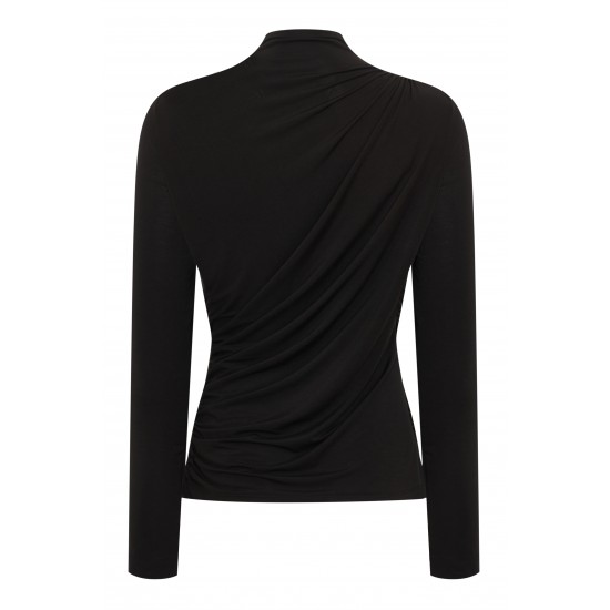 Лонгслив из черной сетки с драпировкой