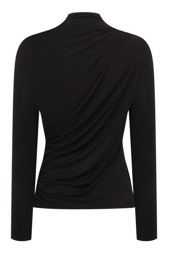 Лонгслив из черной сетки с драпировкой