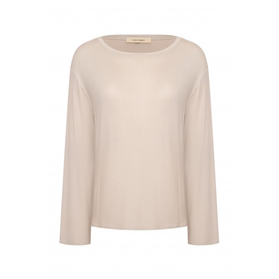 Лонгслив бежевый с вырезом лодочкой 