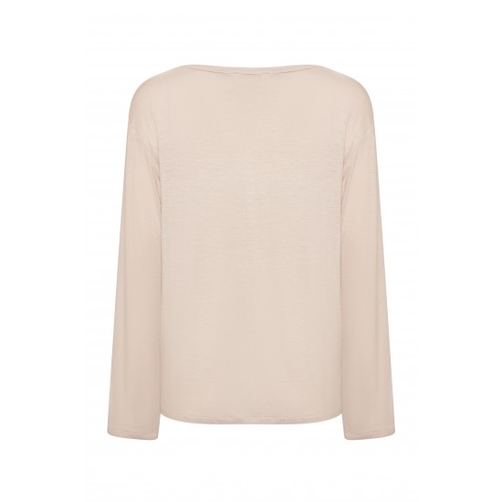 Лонгслив бежевый с вырезом лодочкой 