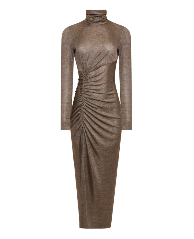 Платье с драпировкой  коричневый меланж